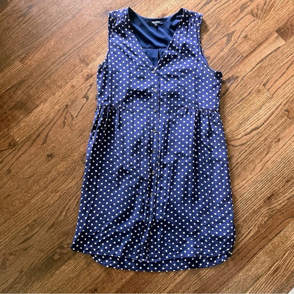 Madewell Silk Dotty Dress Navy Polka Dot Sleeveless Size L - Picture 3 of 13